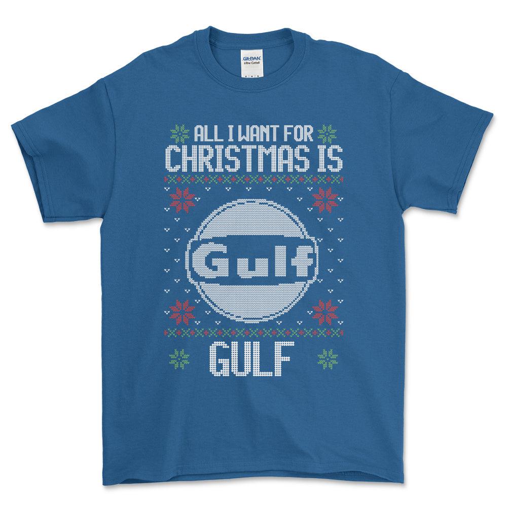 Gulf - All I Want For Christmas - Unisex T-Shirt , Bomuld-Beklædning-Motoroil-Blå Royal-S-Forside-Garage Culture Shop- garage - man cave - merchandise