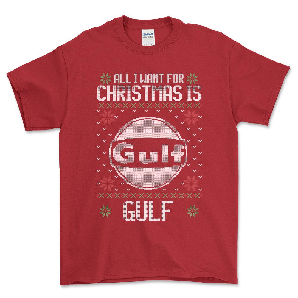 Gulf - All I Want For Christmas - Unisex T-Shirt , Bomuld-Beklædning-Motoroil-Rød-S-Forside-Garage Culture Shop- garage - man cave - merchandise
