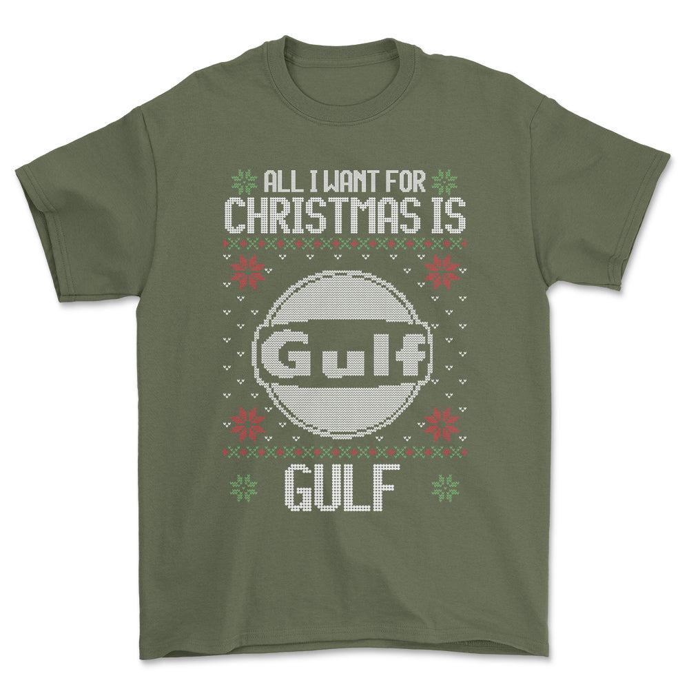 Gulf - All I Want For Christmas - Unisex T-Shirt , Bomuld-Beklædning-Motoroil-Grøn Militær-S-Forside-Garage Culture Shop- garage - man cave - merchandise