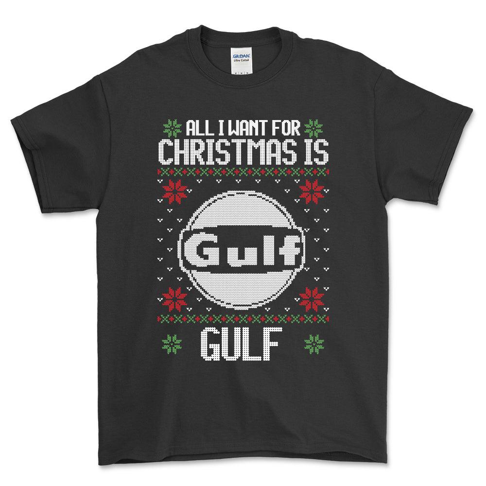 Gulf - All I Want For Christmas - Unisex T-Shirt , Bomuld-Beklædning-Motoroil-Sort-S-Forside-Garage Culture Shop- garage - man cave - merchandise