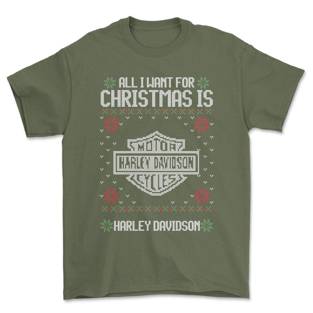 Harley Davidson - All I Want For Christmas - Unisex T-Shirt , Bomuld-Beklædning-Harley Davidson-Garage Culture Shop- garage - man cave - merchandise