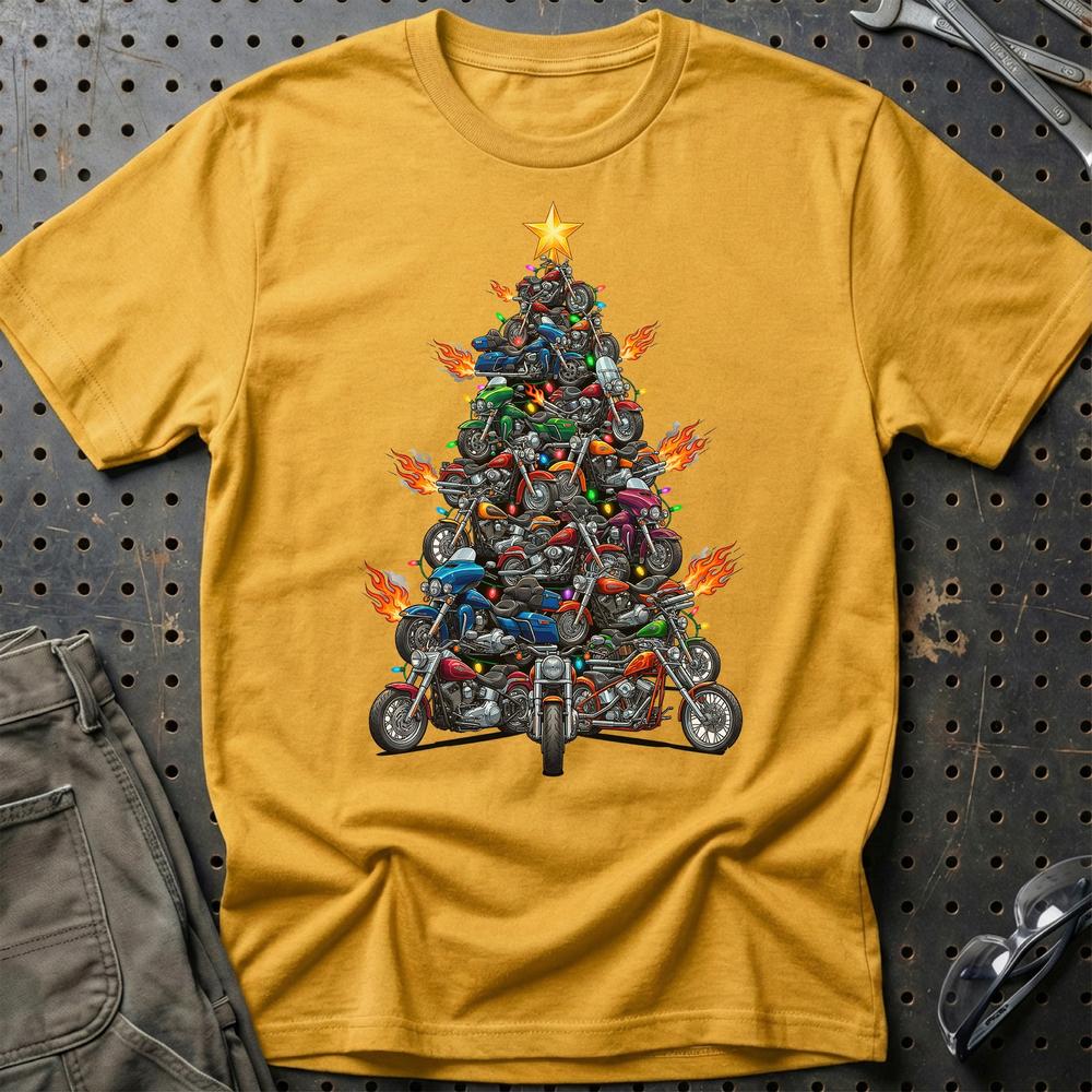 Harley Davidson Juletræ Christmas Tree - Unisex T-Shirt-Beklædning-Harley Davidson-Guld-S-Garage Culture Shop- garage - man cave - merchandise