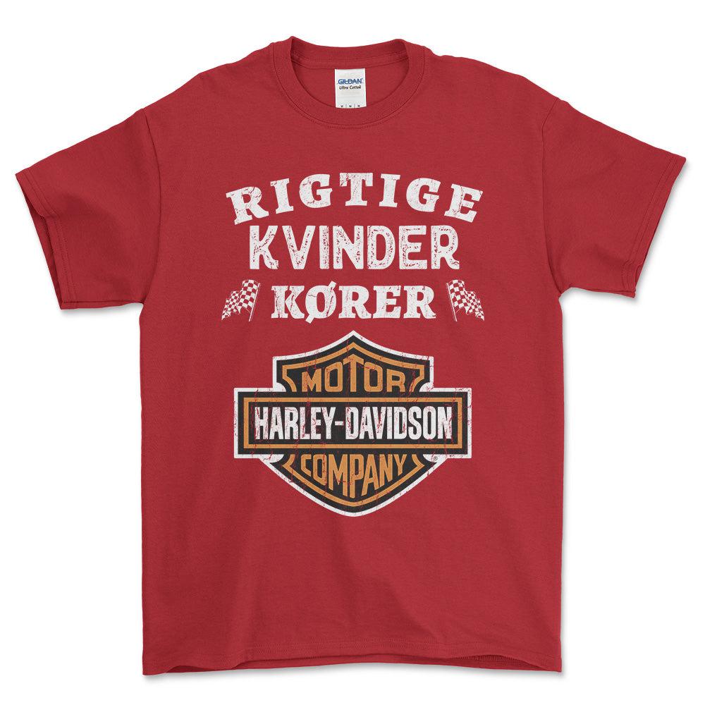 Harley Rigtige Kvinder Kører - Unisex T-Shirt , Bomuld-Beklædning-Harley Davidson-Rød-S-Forside-Garage Culture Shop- garage - man cave - merchandise