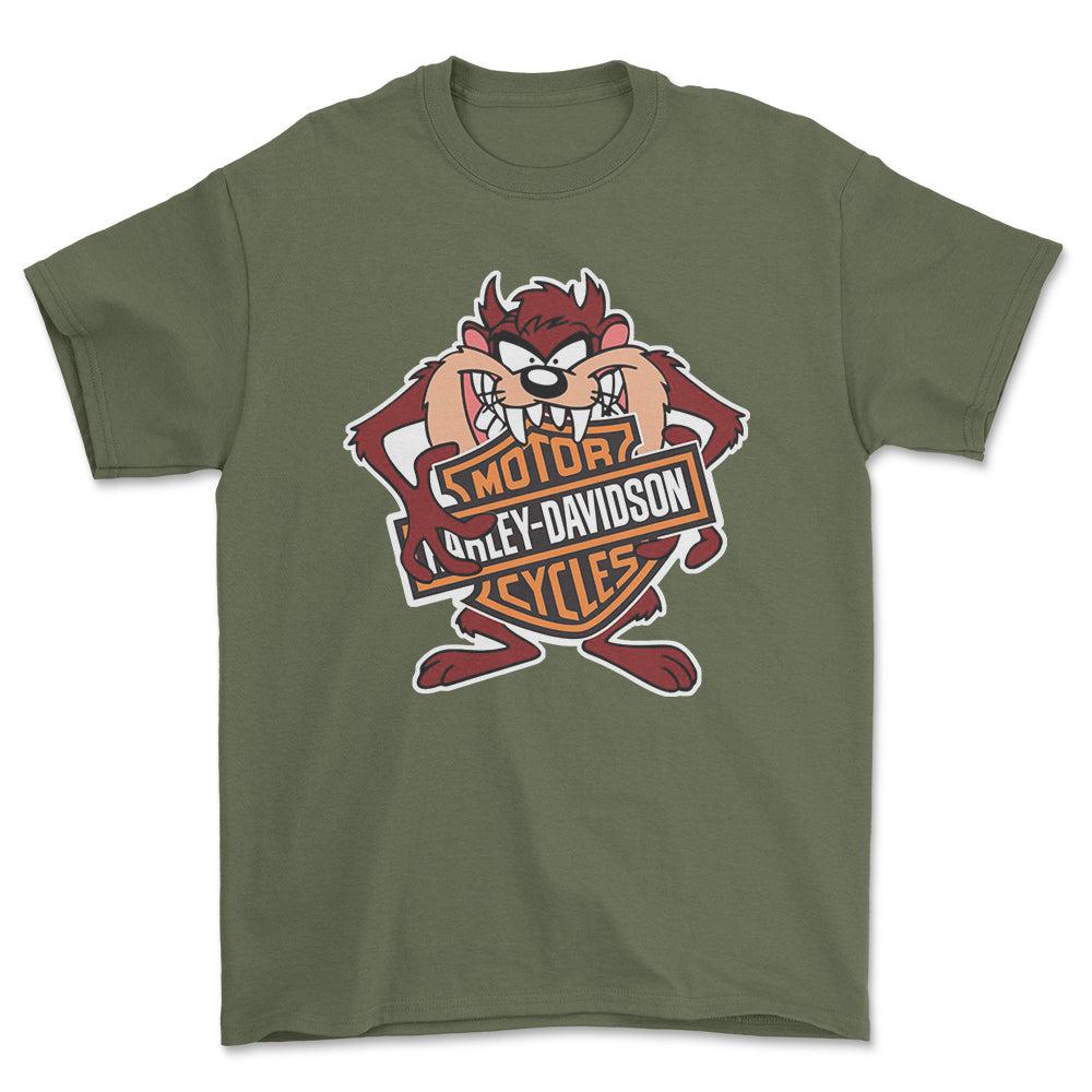 Harley TAZ Unisex T-Shirt , Bomuld-Beklædning-Harley Davidson-Grøn Militær-S-Forside-Garage Culture Shop- garage - man cave - merchandise