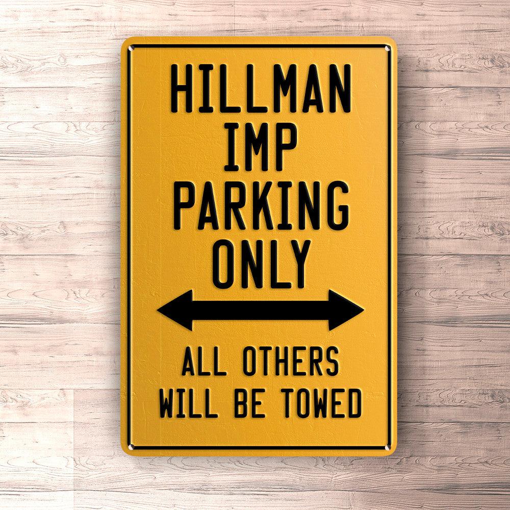 Hillman Imp Parking Only Skilte, Musemåtte, Dørmåtte-Parking skilte-Hillman-Garage Culture Shop- garage - man cave - merchandise