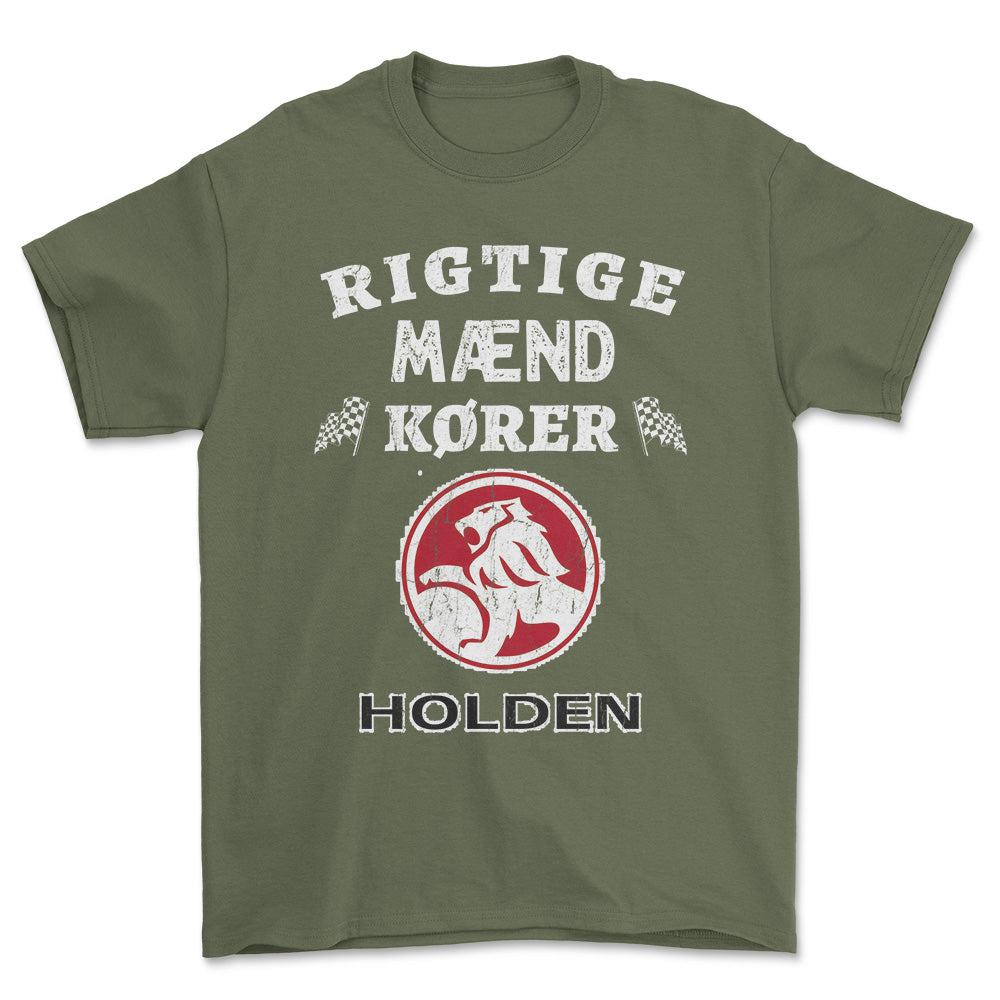 Holden Rigtige Mænd Kører - Unisex T-Shirt , Bomuld-Beklædning-Holden-Grøn Militær-S-Forside-Garage Culture Shop- garage - man cave - merchandise