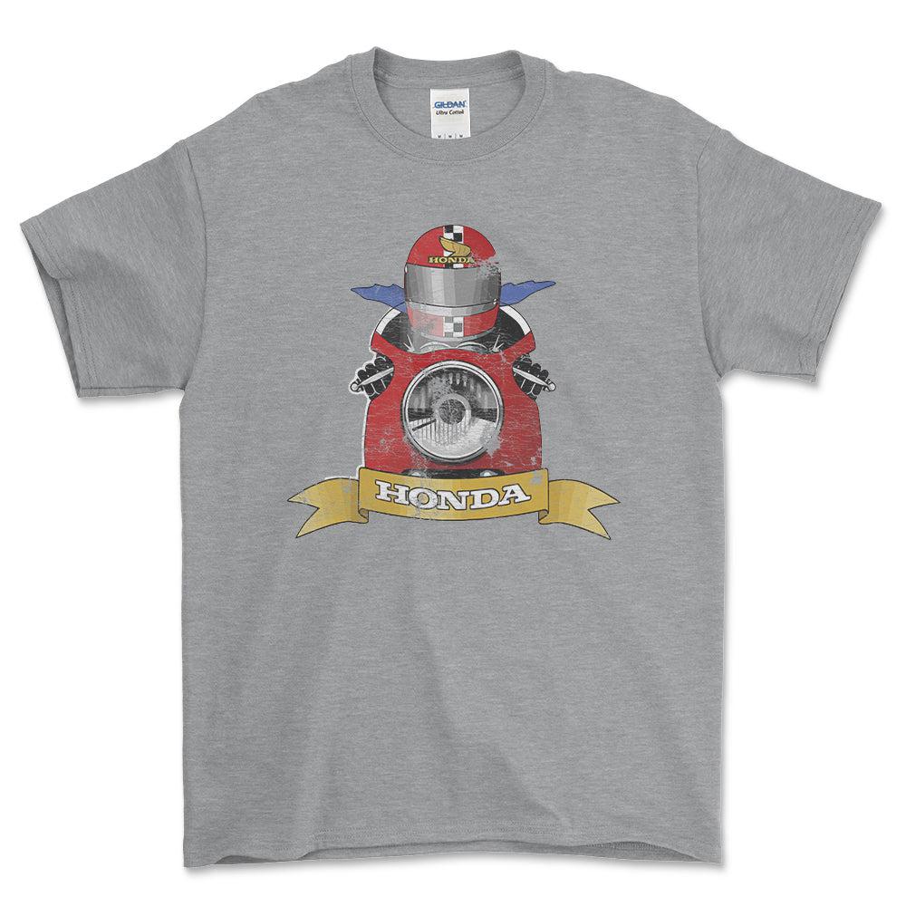 Honda Biker Vintage Style Unisex T-Shirt , Bomuld-Beklædning-Honda-Grå Sport-S-Forside-Garage Culture Shop- garage - man cave - merchandise