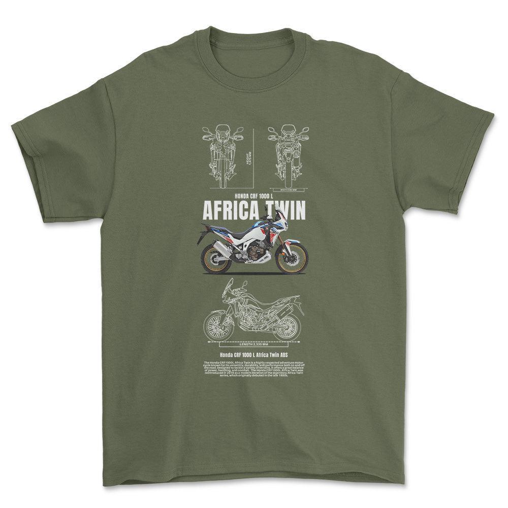 Honda CRF 1000 L Africa Twin ABS Unisex T-Shirt , Bomuld-Beklædning-Honda-Grøn Militær-S-Forside-Garage Culture Shop- garage - man cave - merchandise