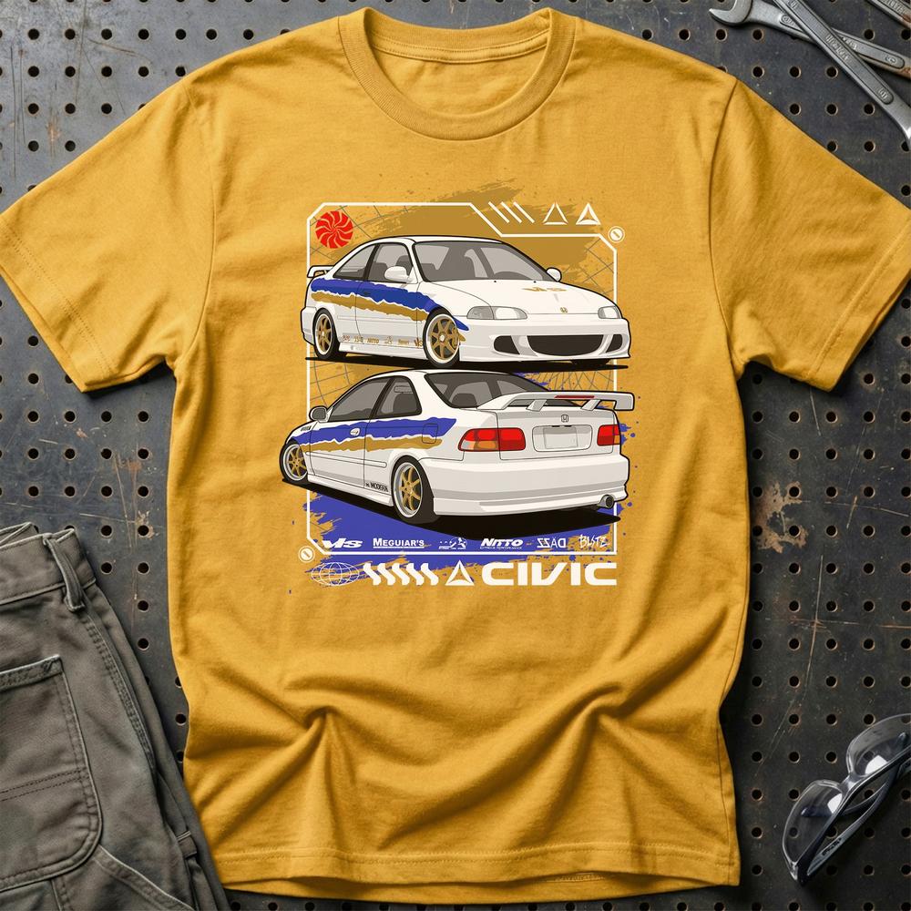 Honda Civic Coupe EJ Fast And Furios Cars - Unisex T-Shirt-Beklædning-Honda-Guld-S-Garage Culture Shop- garage - man cave - merchandise