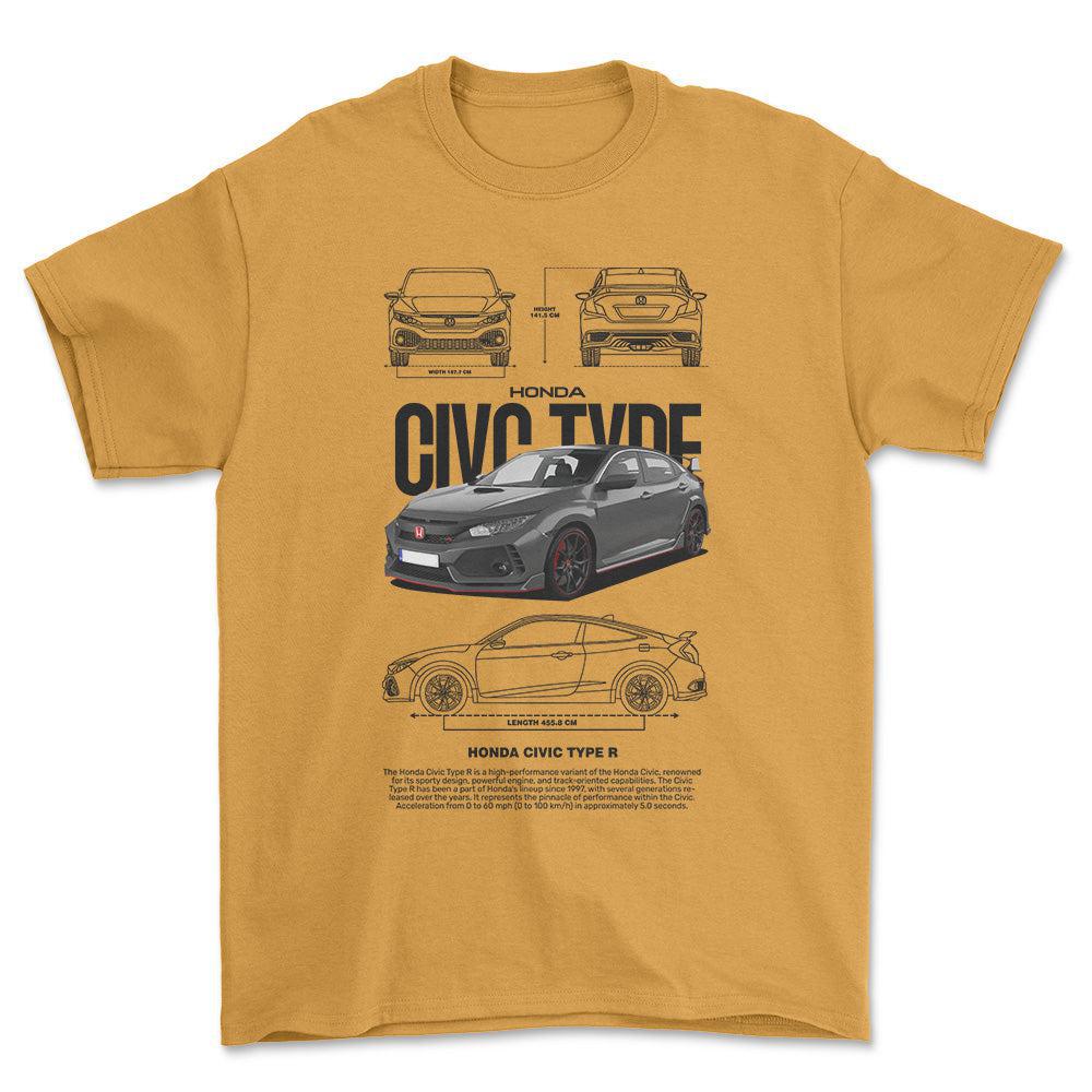 Honda Civic type R - Unisex T-Shirt , Bomuld-Beklædning-Honda-Guld-S-Forside-Garage Culture Shop- garage - man cave - merchandise