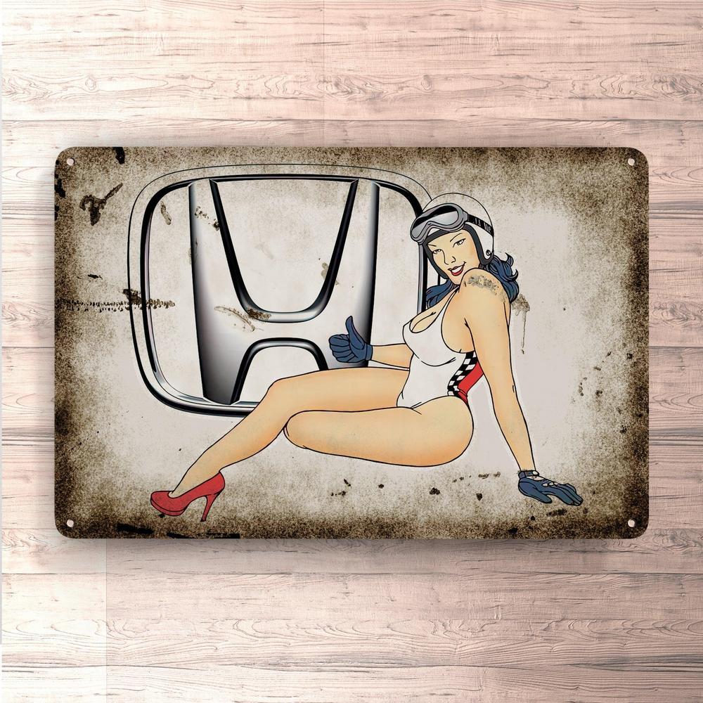 Honda Pin-Up Vintage Skilte, Musemåtte, Dørmåtte-Skilte-Honda-Garage Culture Shop- garage - man cave - merchandise