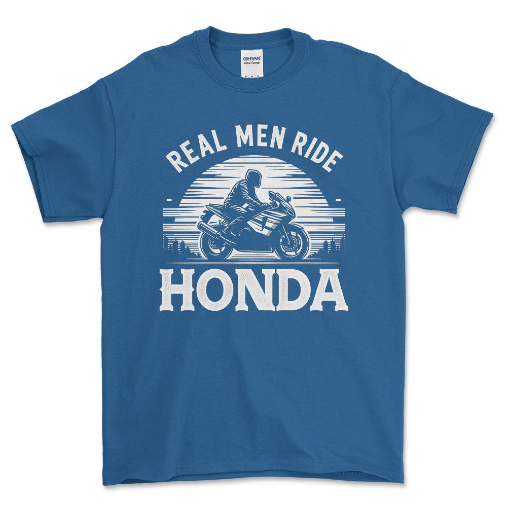 Honda Real Men Ride Honda - Unisex T-Shirt , Bomuld-Beklædning-Honda-Blå Royal-S-Forside-Garage Culture Shop- garage - man cave - merchandise