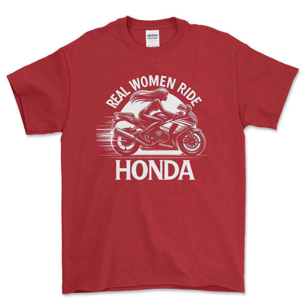 Honda Real Women Ride Honda - Unisex T-Shirt , Bomuld-Beklædning-Honda-Rød-S-Forside-Garage Culture Shop- garage - man cave - merchandise