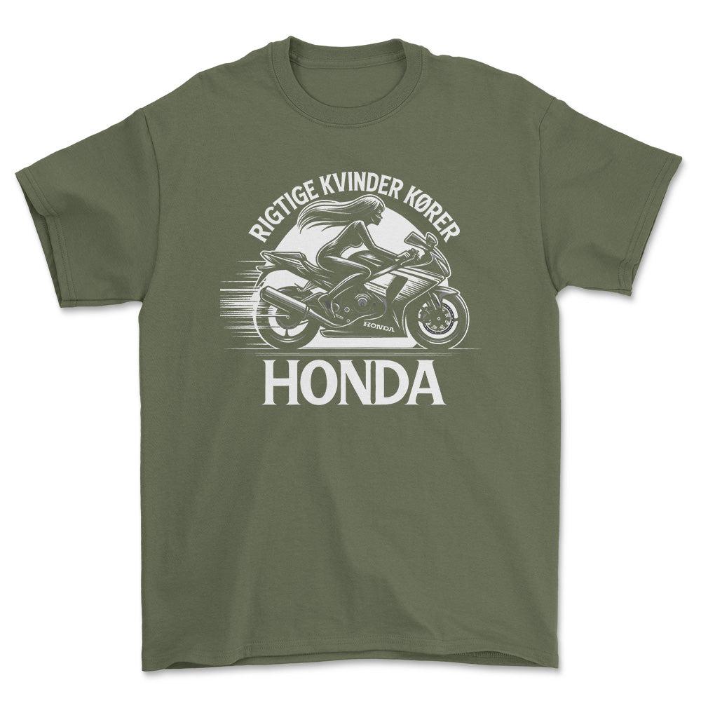 Honda Rigtige Kvinder Kører Honda - Unisex T-Shirt , Bomuld-Beklædning-Honda-Grøn Militær-S-Forside-Garage Culture Shop- garage - man cave - merchandise