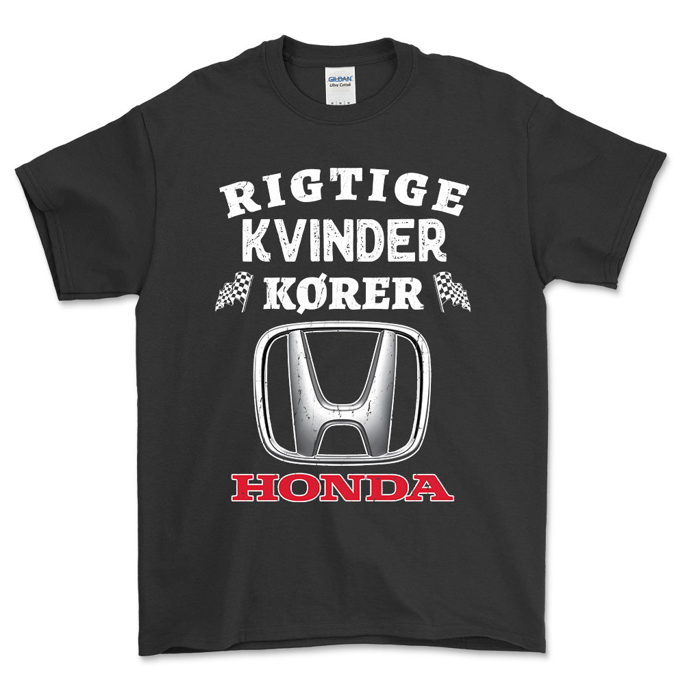 Honda Rigtige Kvinder Kører - Unisex T-Shirt , Bomuld-Beklædning-Honda-Sort-S-Forside-Garage Culture Shop- garage - man cave - merchandise