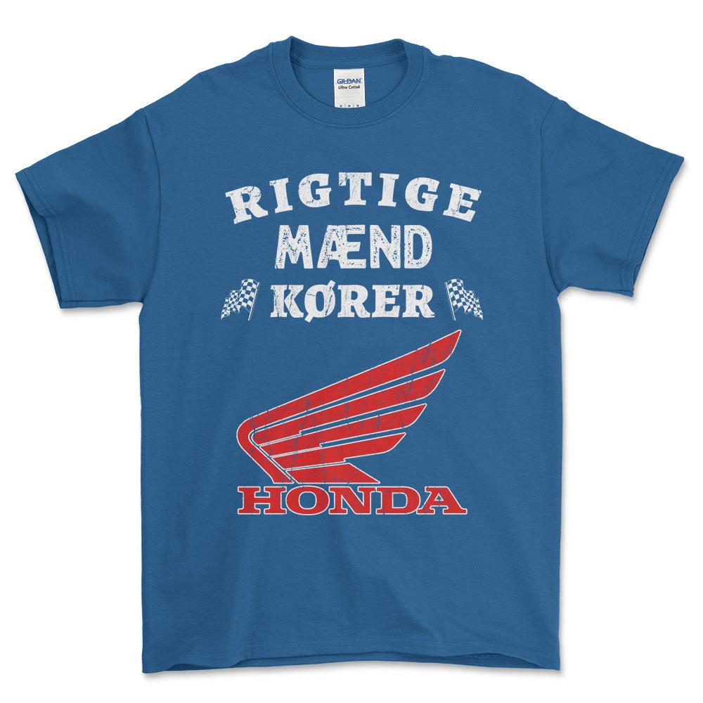 Honda Rigtige Mænd Kører - Unisex T-Shirt , Bomuld-Beklædning-Honda-Blå Royal-S-Forside-Garage Culture Shop- garage - man cave - merchandise