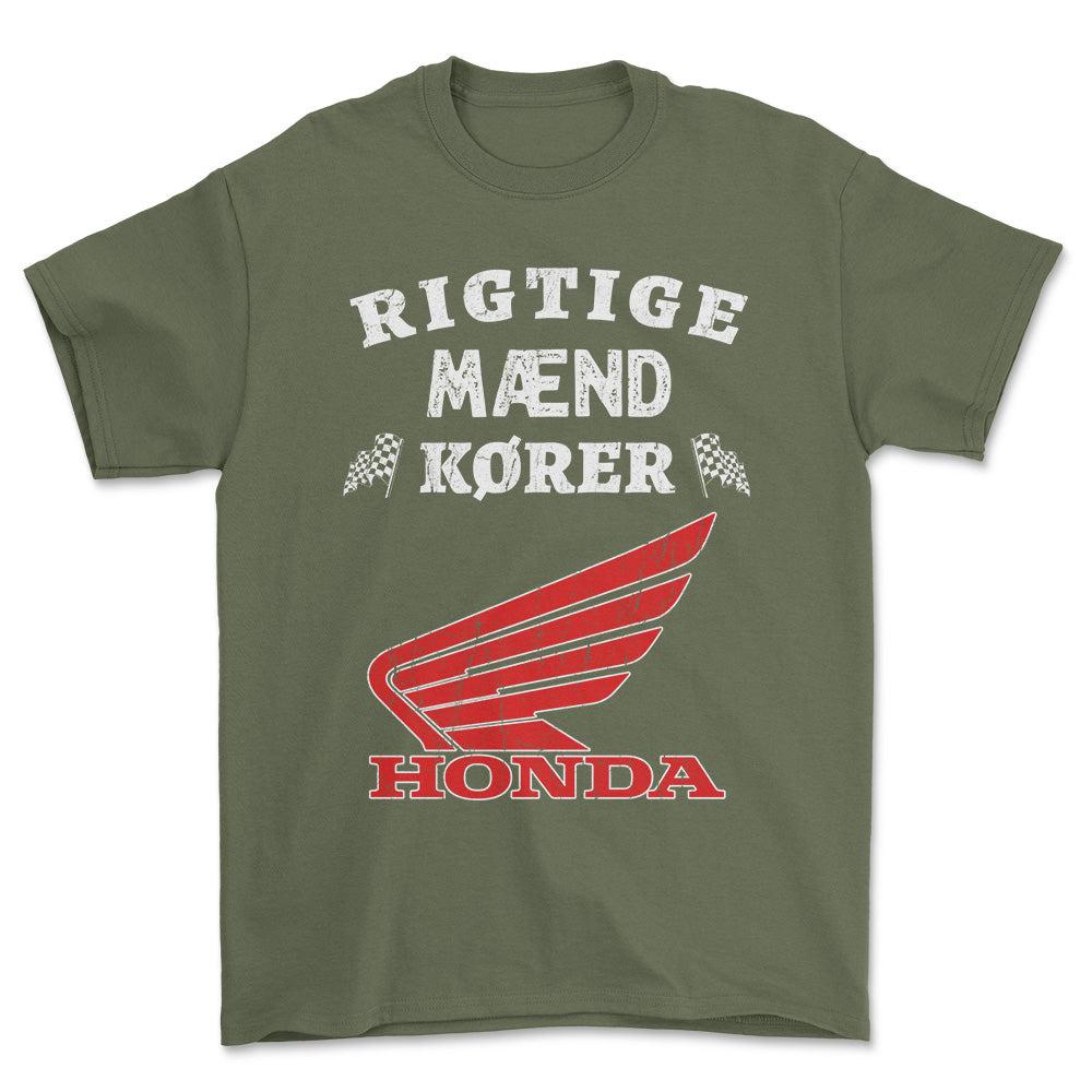 Honda Rigtige Mænd Kører - Unisex T-Shirt , Bomuld-Beklædning-Honda-Grøn Militær-S-Forside-Garage Culture Shop- garage - man cave - merchandise