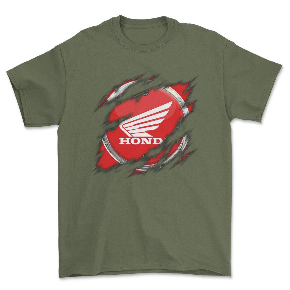 Honda Ripped Unisex T-Shirt , Bomuld-Beklædning-Honda-Grøn Militær-S-Forside-Garage Culture Shop- garage - man cave - merchandise