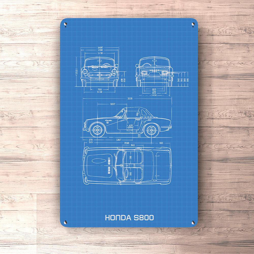 Honda S800 Blueprint Skilte, Musemåtte, Dørmåtte , Plakat-Blueprint-Honda-Garage Culture Shop- garage - man cave - merchandise