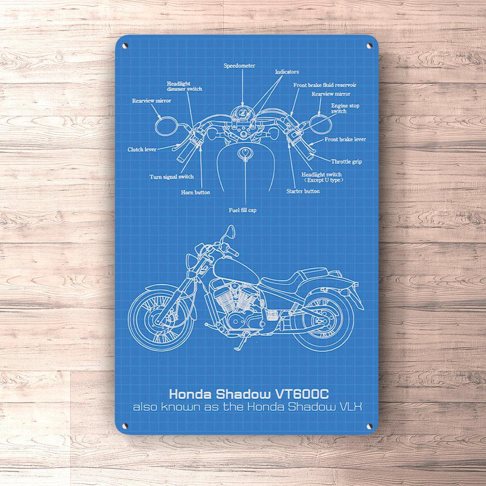 Honda Shadow Vt600C Blueprint Skilte, Musemåtte, Dørmåtte-Blueprint-Honda-Garage Culture Shop- garage - man cave - merchandise
