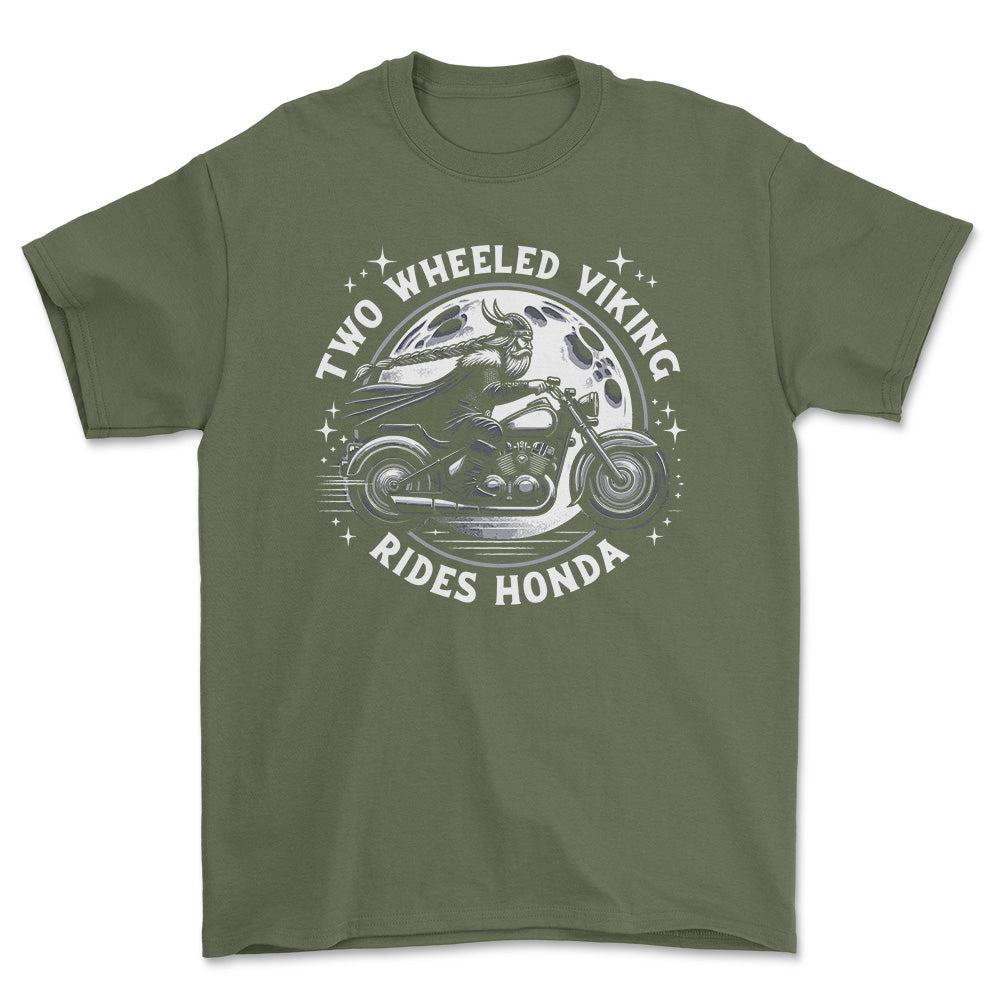 Honda Two Wheeled Viking Rides Honda - Unisex T-Shirt , Bomuld-Beklædning-Honda-Garage Culture Shop- garage - man cave - merchandise