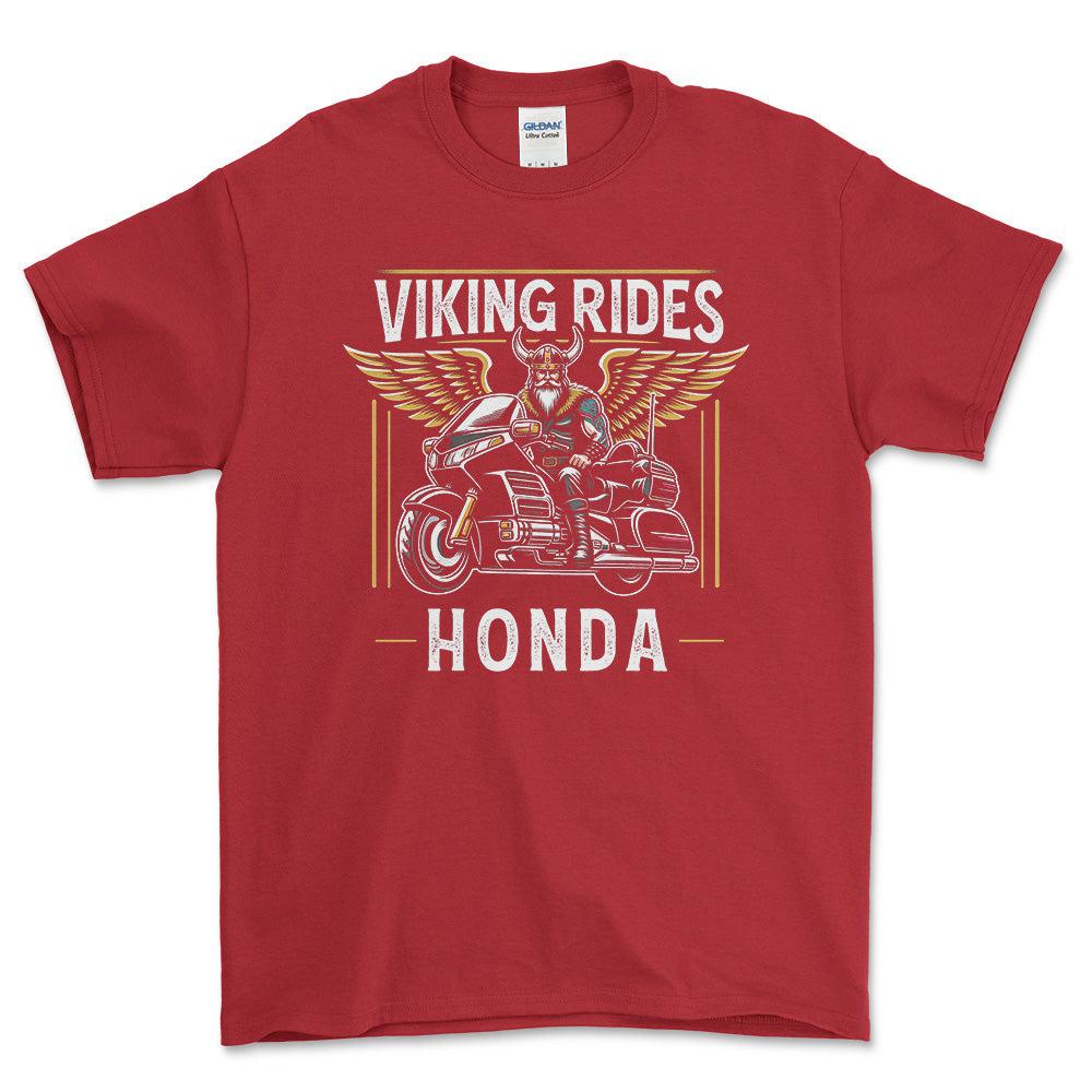 Honda Viking Rides Honda Goldwing - Unisex T-Shirt , Bomuld-Beklædning-Honda-Rød-S-Forside-Garage Culture Shop- garage - man cave - merchandise