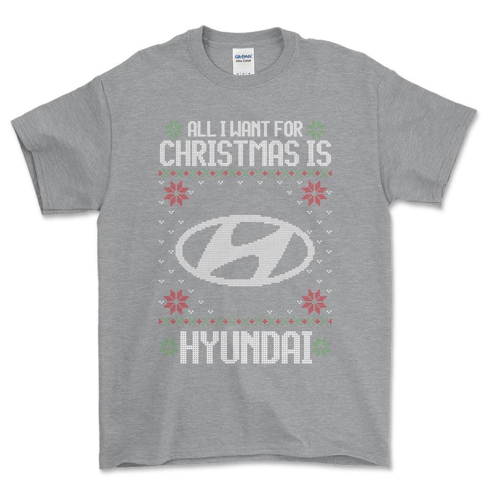 Hyundai - All I Want For Christmas - Unisex T-Shirt , Bomuld-Beklædning-Hyundai-Grå Sport-S-Forside-Garage Culture Shop- garage - man cave - merchandise