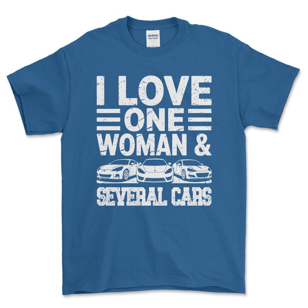 I Love One Woman and Several Cars T-Shirt , Bomuld-Beklædning-Garage Culture-Blå Royal-S-Forside-Garage Culture Shop- garage - man cave - merchandise