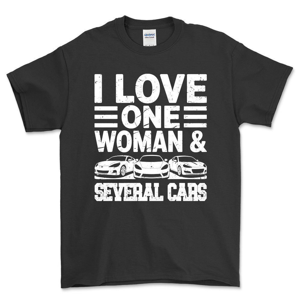 I Love One Woman and Several Cars T-Shirt , Bomuld-Beklædning-Garage Culture-Sort-S-Forside-Garage Culture Shop- garage - man cave - merchandise
