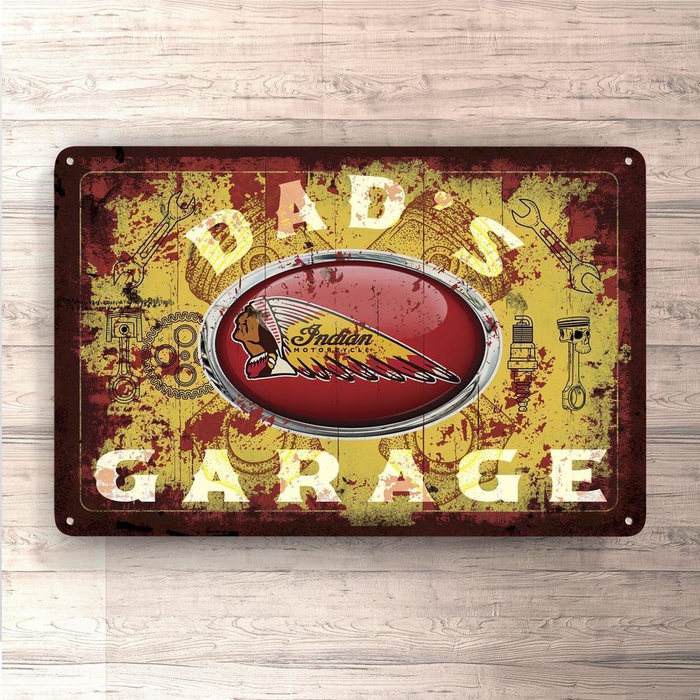 Indian Dads Garage Vintage Skilte, Musemåtte, Dørmåtte-Skilte-Indian-Garage Culture Shop- garage - man cave - merchandise