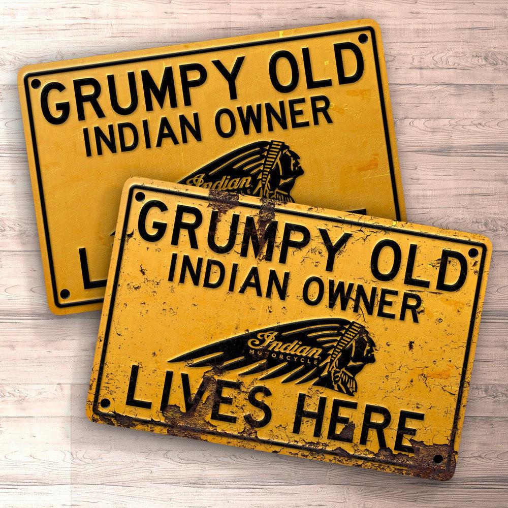 Indian Grumpy Old Indian Owner Lives Here Skilte, Musemåtte, Dørmåtte , Plakat-Skilte-Indian-Garage Culture Shop- garage - man cave - merchandise
