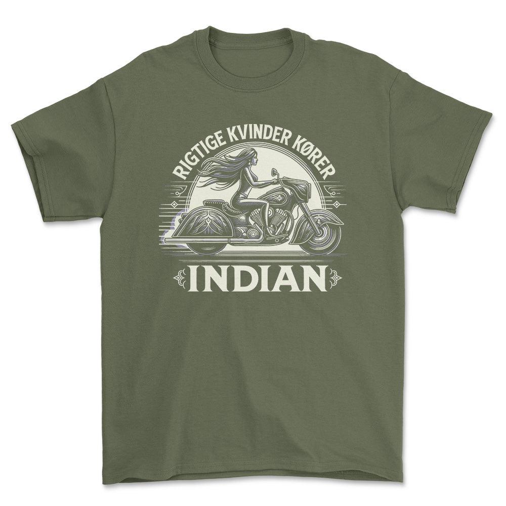 Indian Rigtige Kvinder Kører Indian - Unisex T-Shirt , Bomuld-Beklædning-Indian-Garage Culture Shop- garage - man cave - merchandise