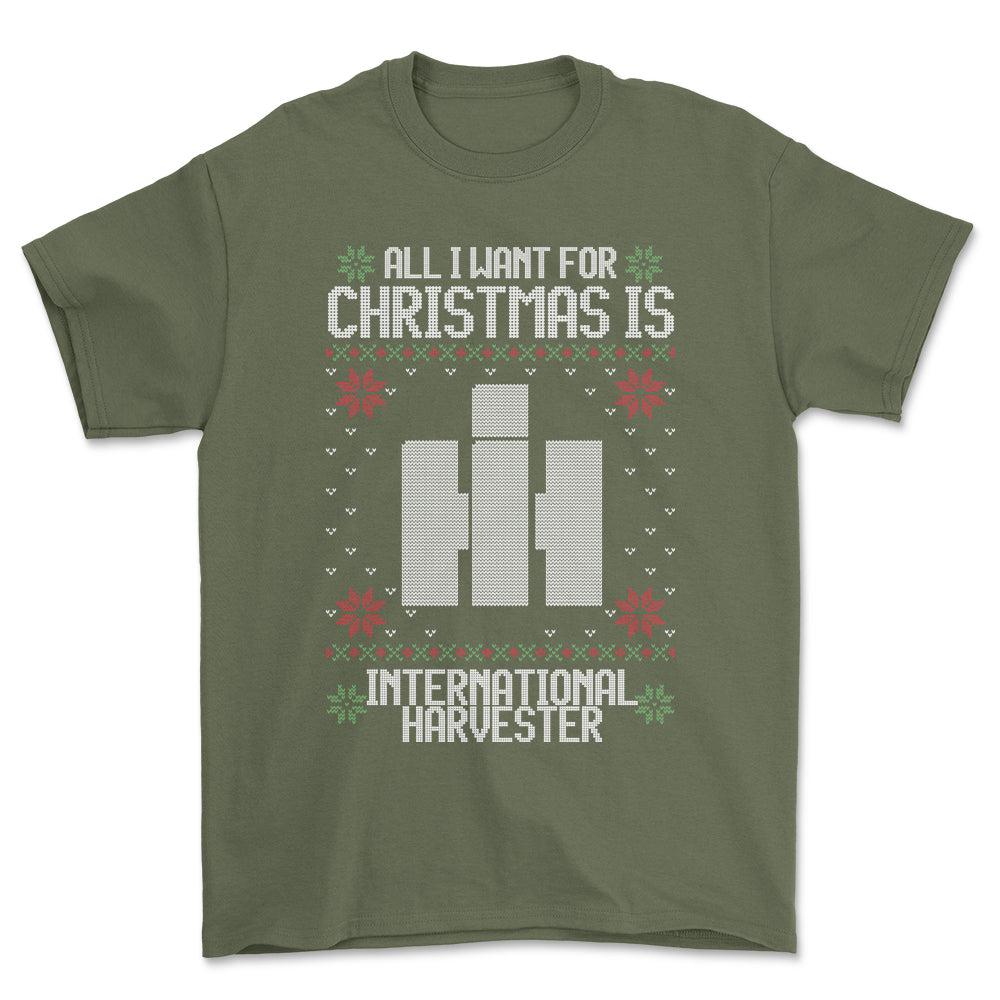 International Harvester - All I Want For Christmas - Unisex T-Shirt , Bomuld-Beklædning-International Harvester-Grøn Militær-S-Forside-Garage Culture Shop- garage - man cave - merchandise