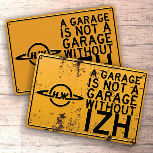 Izh A Garage Is Not A Garage Without Izh Skilte, Musemåtte, Dørmåtte , Plakat-Skilte-IZh-Garage Culture Shop- garage - man cave - merchandise