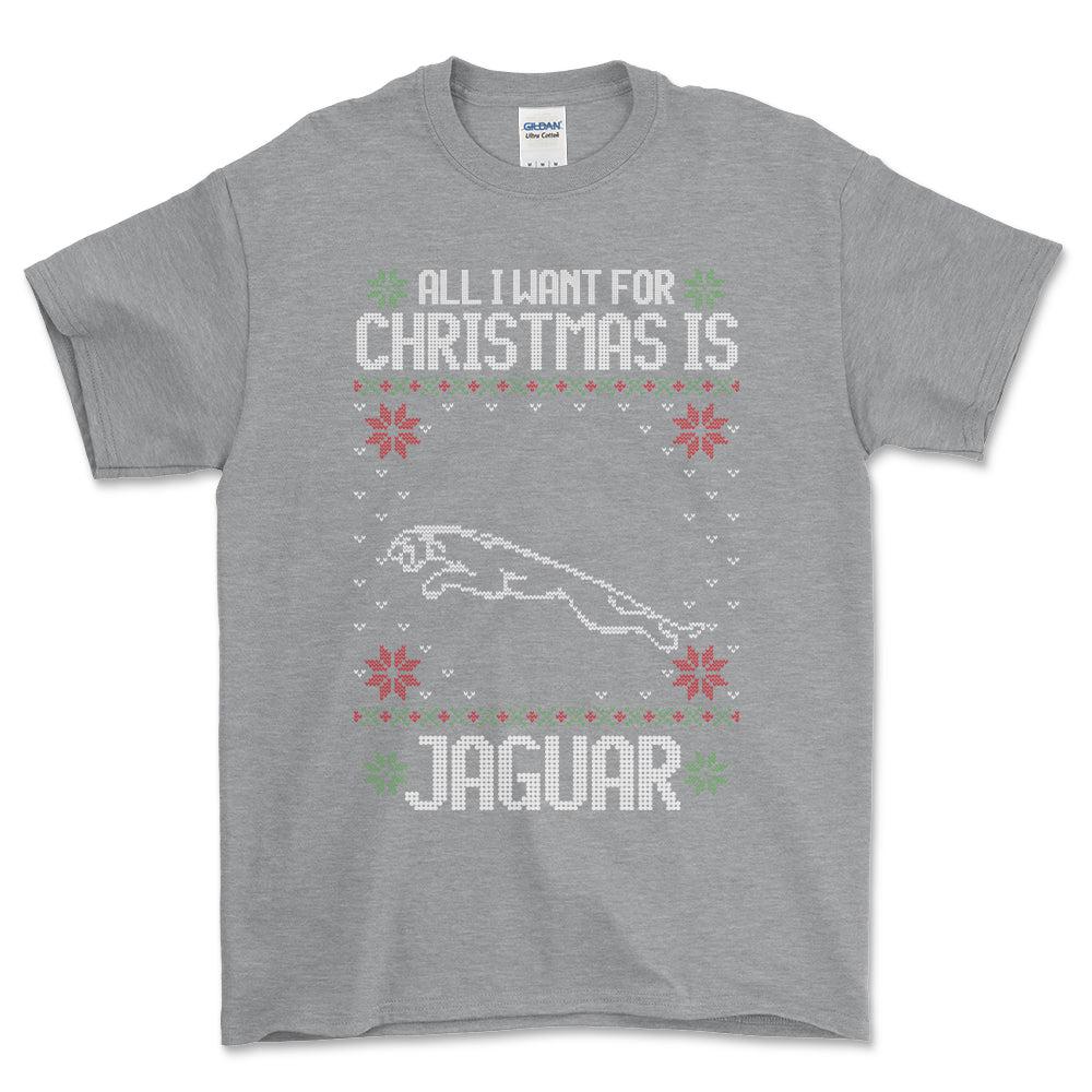 Jaguar - All I Want For Christmas - Unisex T-Shirt , Bomuld-Beklædning-Jaguar-Grå Sport-S-Forside-Garage Culture Shop- garage - man cave - merchandise