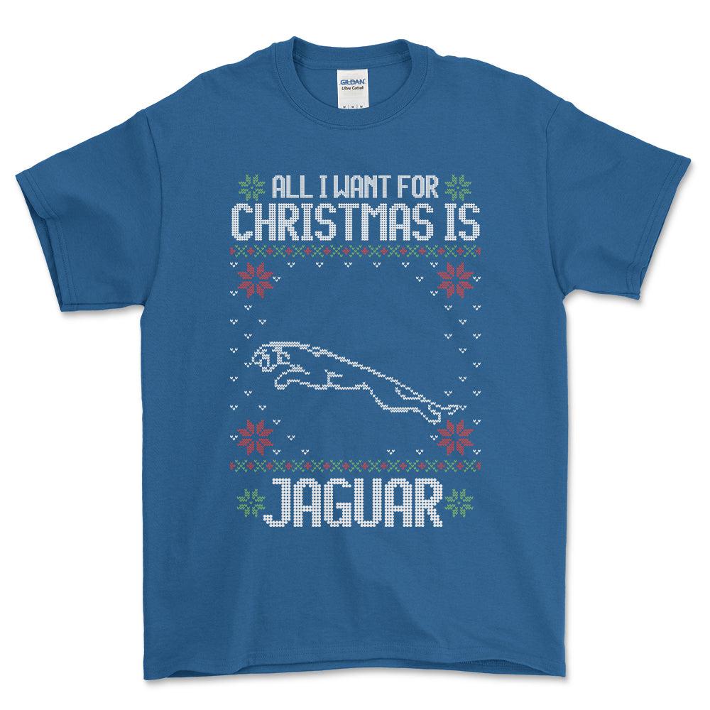 Jaguar - All I Want For Christmas - Unisex T-Shirt , Bomuld-Beklædning-Jaguar-Blå Royal-S-Forside-Garage Culture Shop- garage - man cave - merchandise