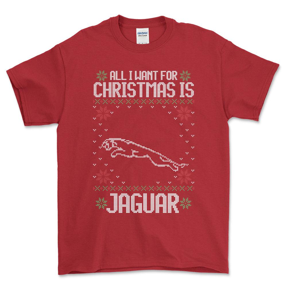 Jaguar - All I Want For Christmas - Unisex T-Shirt , Bomuld-Beklædning-Jaguar-Rød-S-Forside-Garage Culture Shop- garage - man cave - merchandise