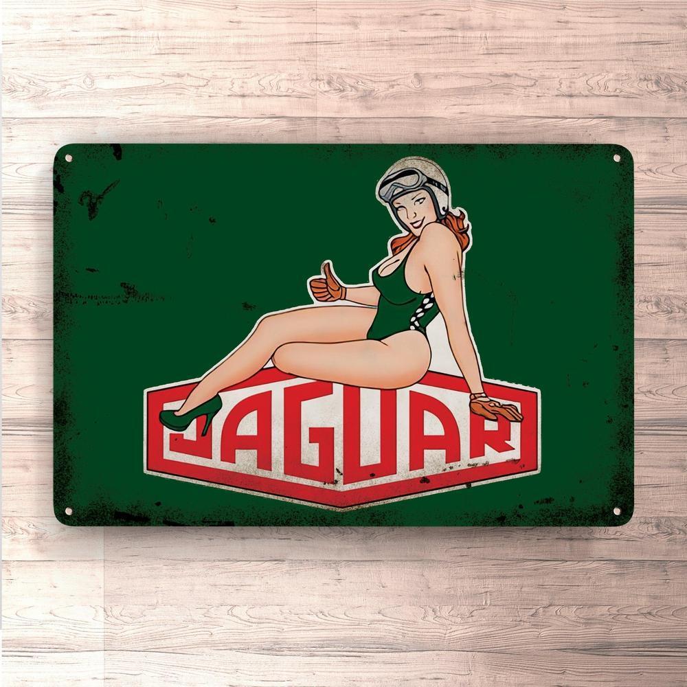 Jaguar Pin-Up Vintage Skilte, Musemåtte, Dørmåtte , Plakat-Skilte-Jaguar-Garage Culture Shop- garage - man cave - merchandise