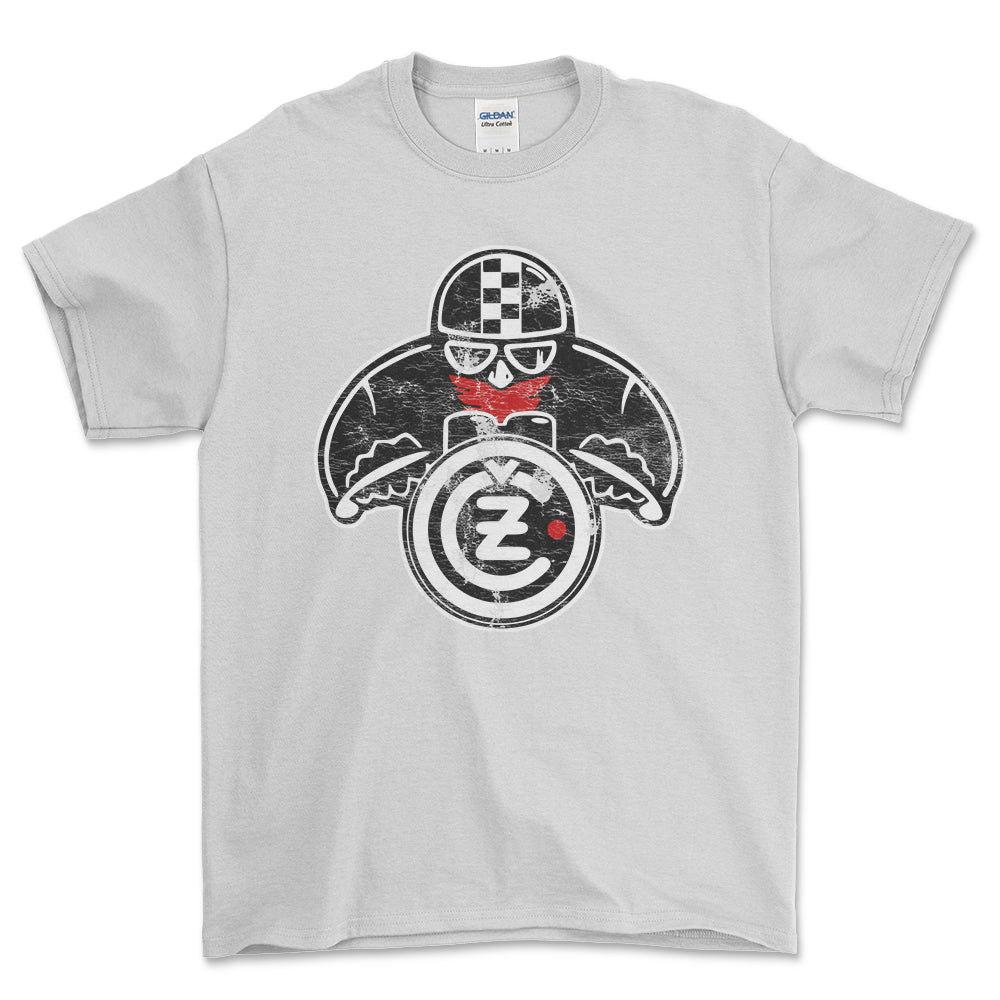 Jawa CZ Biker Vintage Style Unisex T-Shirt , Bomuld-Beklædning-Jawa-Hvid-S-Forside-Garage Culture Shop- garage - man cave - merchandise