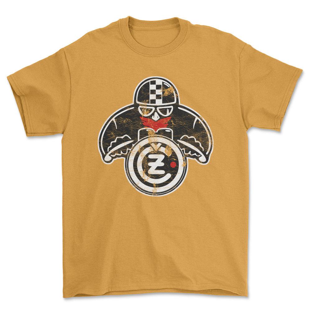 Jawa CZ Biker Vintage Style Unisex T-Shirt , Bomuld-Beklædning-Jawa-Guld-S-Forside-Garage Culture Shop- garage - man cave - merchandise