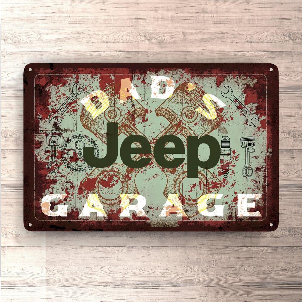 Jeep Dads Garage Vintage Skilte, Musemåtte, Dørmåtte-Skilte-Jeep-Garage Culture Shop- garage - man cave - merchandise