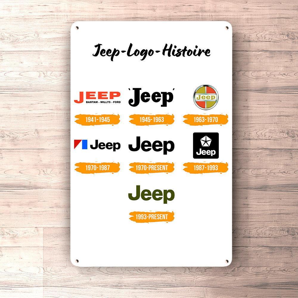 Jeep Logo Histoire Skilte, Musemåtte, Dørmåtte , Plakat-Skilte-Jeep-Garage Culture Shop- garage - man cave - merchandise