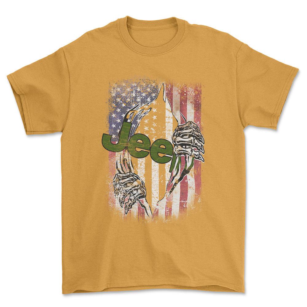 Jeep US Flag Unisex T-Shirt , Bomuld-Beklædning-Jeep-Guld-S-Forside-Garage Culture Shop- garage - man cave - merchandise
