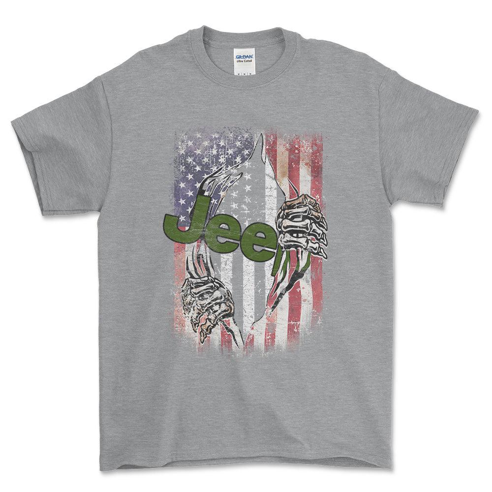 Jeep US Flag Unisex T-Shirt , Bomuld-Beklædning-Jeep-Grå Sport-S-Forside-Garage Culture Shop- garage - man cave - merchandise