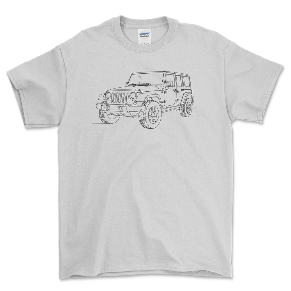 Jeep Wrangler JK - One Line Style Unisex T-Shirt-Beklædning-Jeep-Hvid-S-Forside-Garage Culture Shop- garage - man cave - merchandise