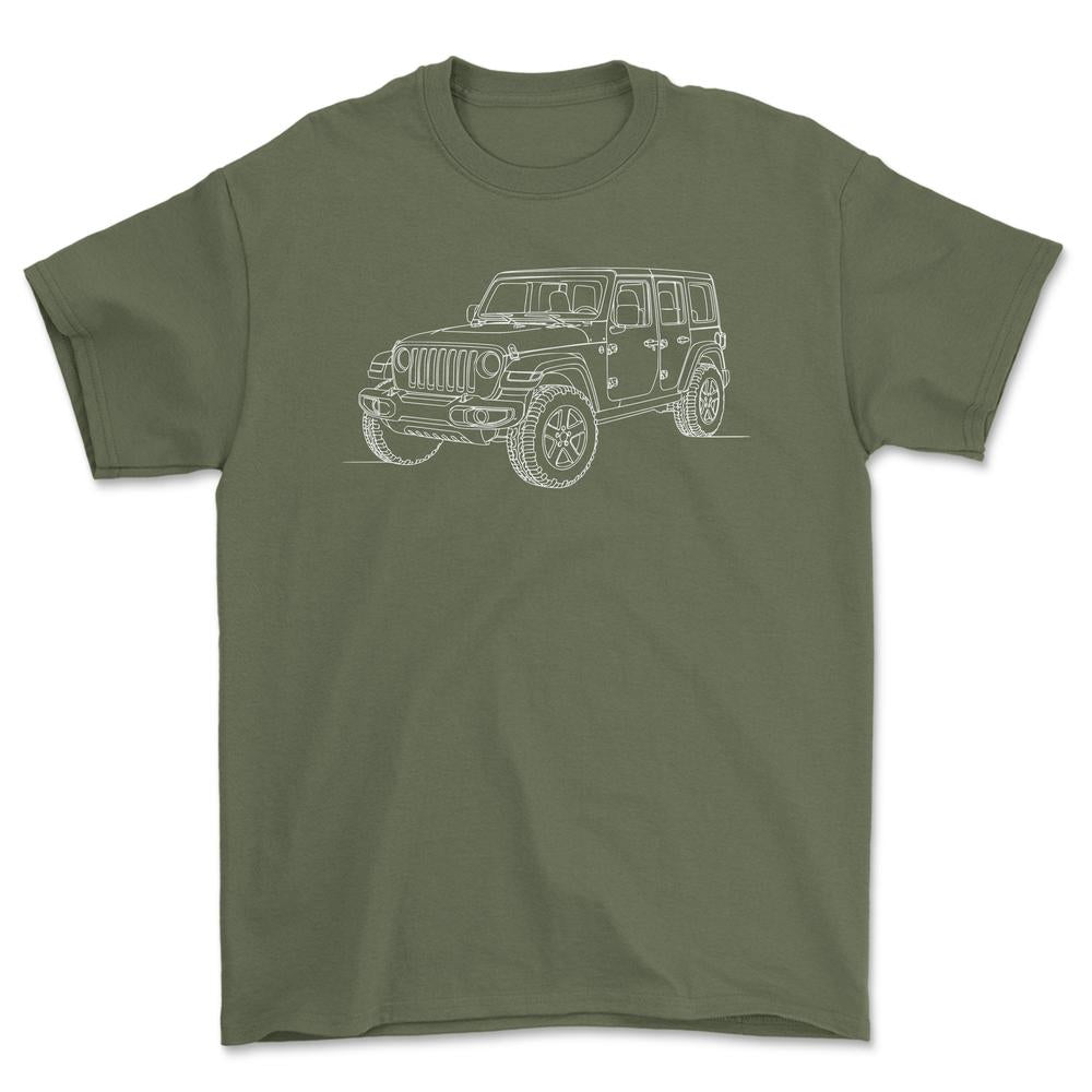 Jeep Wrangler JL - One Line Style Unisex T-Shirt-Beklædning-Jeep-Grøn Militær-S-Forside-Garage Culture Shop- garage - man cave - merchandise
