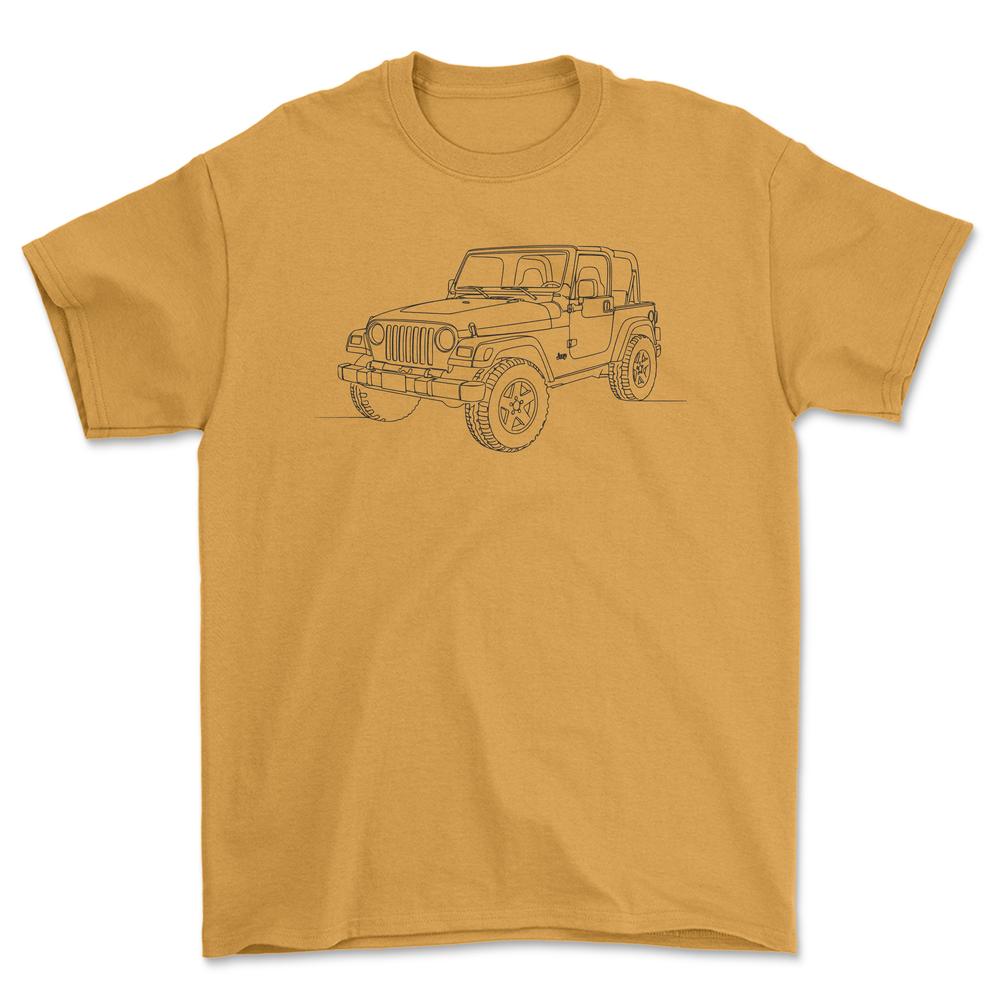 Jeep Wrangler TJ - One Line Style Unisex T-Shirt-Beklædning-Jeep-Guld-S-Forside-Garage Culture Shop- garage - man cave - merchandise