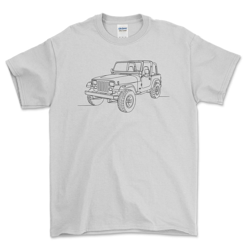 Jeep Wrangler YJ - One Line Style Unisex T-Shirt-Beklædning-Jeep-Hvid-S-Forside-Garage Culture Shop- garage - man cave - merchandise