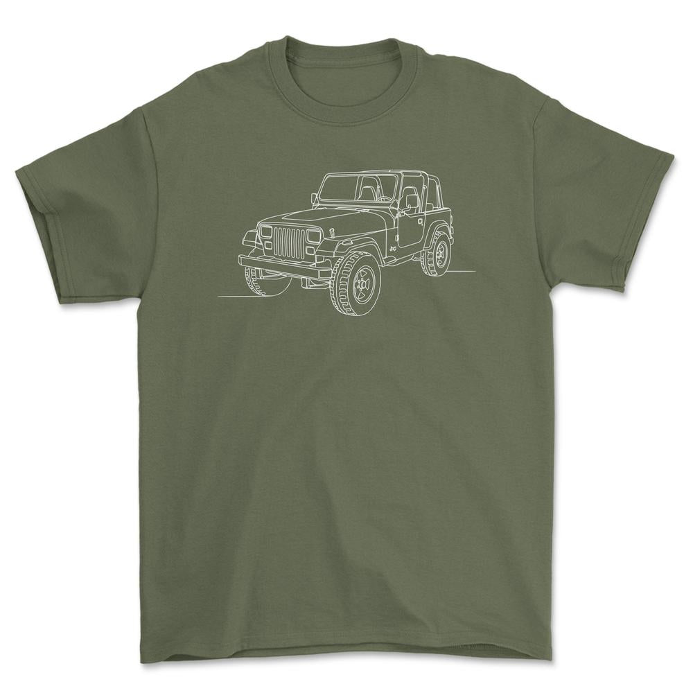 Jeep Wrangler YJ - One Line Style Unisex T-Shirt-Beklædning-Jeep-Grøn Militær-S-Forside-Garage Culture Shop- garage - man cave - merchandise
