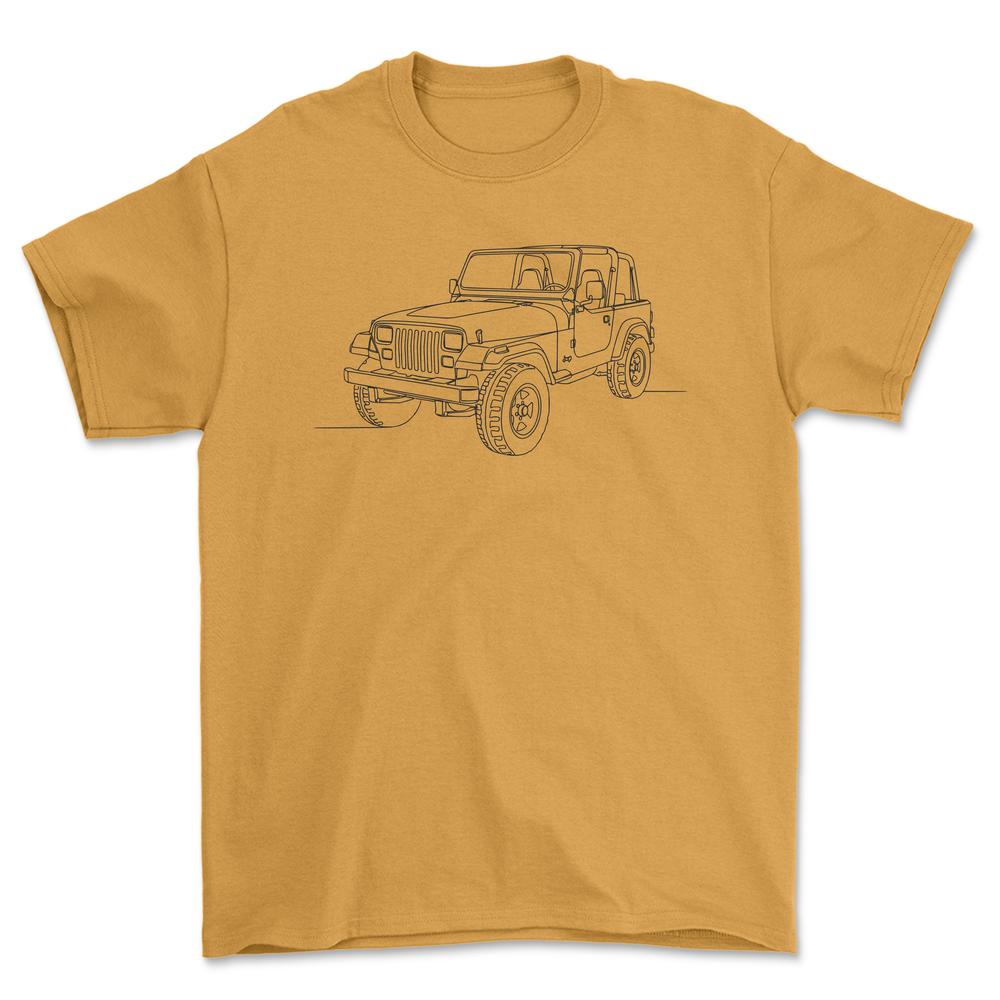 Jeep Wrangler YJ - One Line Style Unisex T-Shirt-Beklædning-Jeep-Guld-S-Forside-Garage Culture Shop- garage - man cave - merchandise